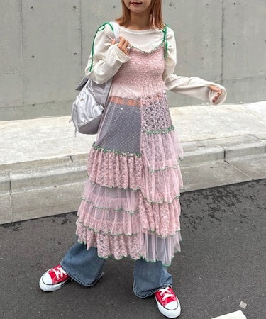 ★H.S2WAYレースブロッキングティアードスカート