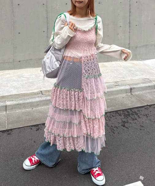 ★H.S2WAYレースブロッキングティアードスカート