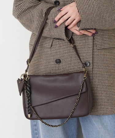 ミラーチャーム付きアソート素材フラップチェーンBAG