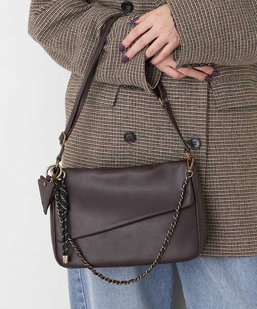 ミラーチャーム付きアソート素材フラップチェーンBAG