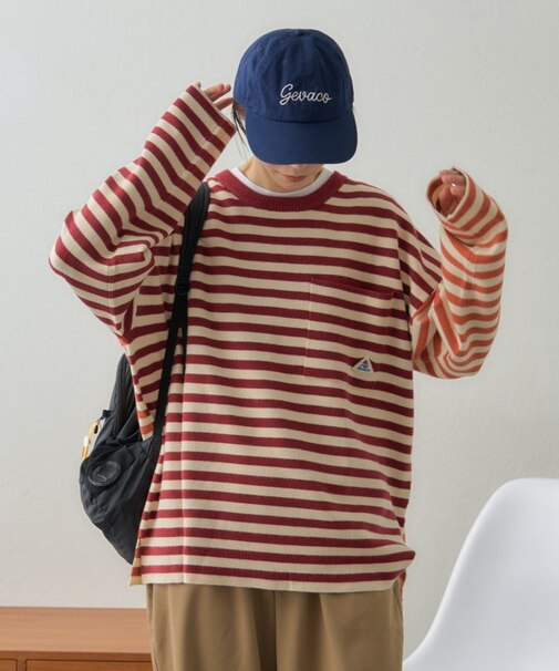 【ユニセックス】【GEVACO】ボーダーニットプルオーバー