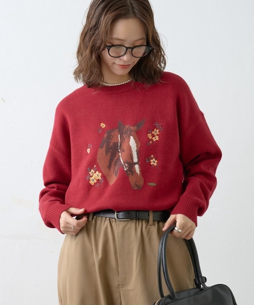 【GEVACO】フラワーホースジャガードニット