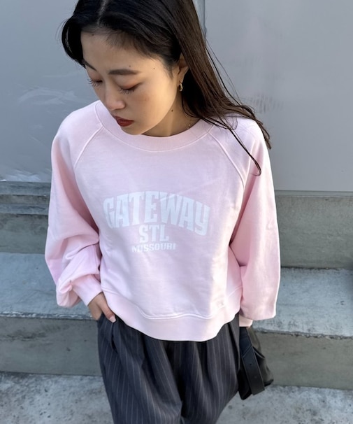 アシッドウォッシュ加工ロゴプリントラグランスウェット