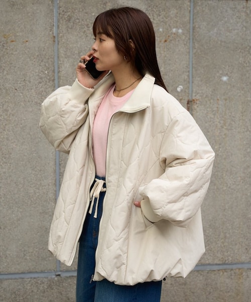 軽量/春まで使える】切り替えキルティングスタンドカラーバルーン