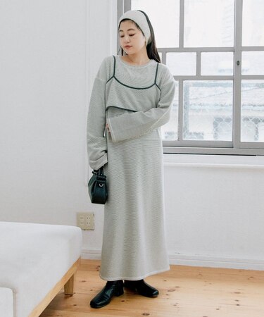 【すっきり見え／ビスチェ付き】あったかフリースワンピース