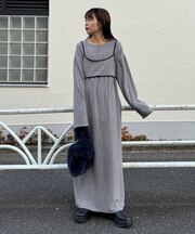 【すっきり見え/ビスチェ付き】あったかフリースワンピース