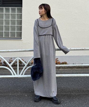 【すっきり見え／ビスチェ付き】あったかフリースワンピース