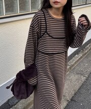 【すっきり見え／ビスチェ付き】あったかフリースワンピース