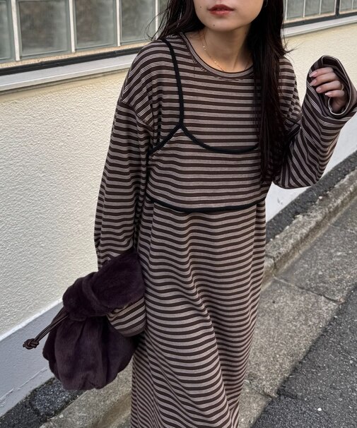 【すっきり見え／ビスチェ付き】あったかフリースワンピース