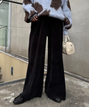 ベロアリブアソート柄ワイドイージーパンツ