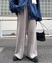 ベロアリブアソート柄ワイドイージーパンツ