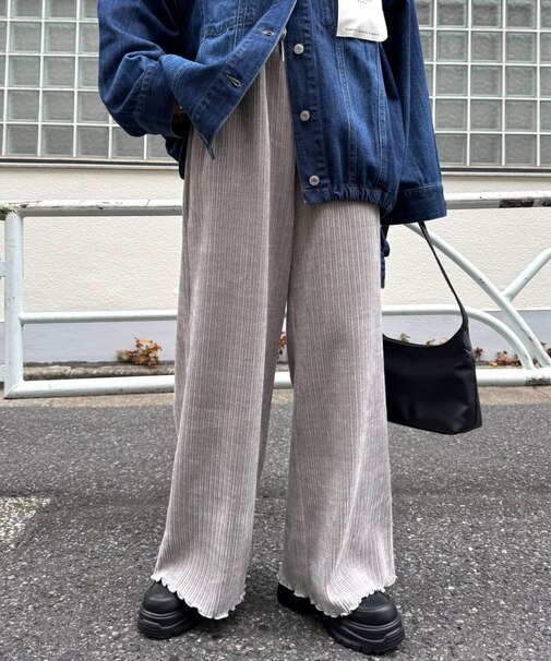 ベロアリブアソート柄ワイドイージーパンツ