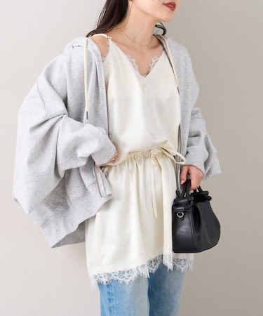 サテンレースウエストドロストキャミチュニック