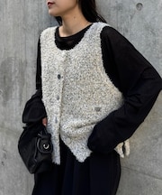 銀ボタンツイードニットベスト