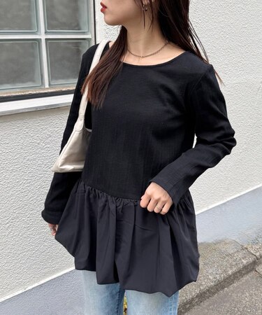 【レイヤードにおすすめ】裾バルーンランダムリブトップス