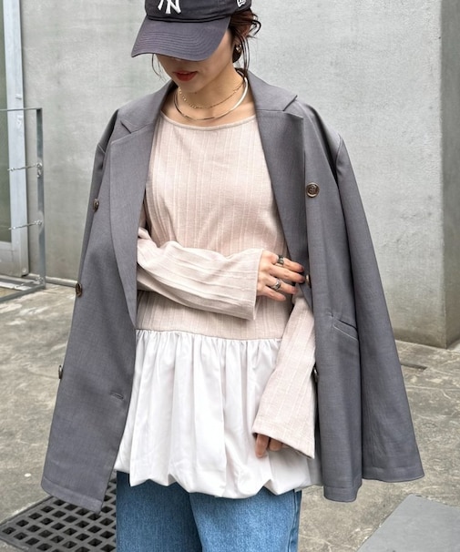 【レイヤードにおすすめ】裾バルーンランダムリブトップス