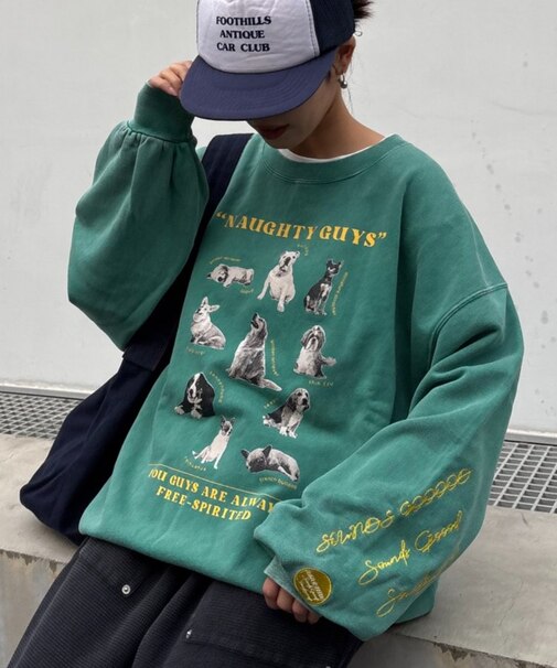 【SOUNDS GOOOOD】DOGプリント刺繍ヴィンテージスウェット