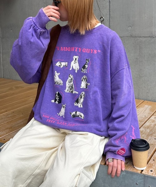 【SOUNDS GOOOOD】DOGプリント刺繍ヴィンテージスウェット