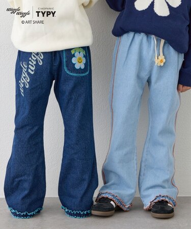 【KIDS】【wigglewiggle】配色フリルフレアデニム