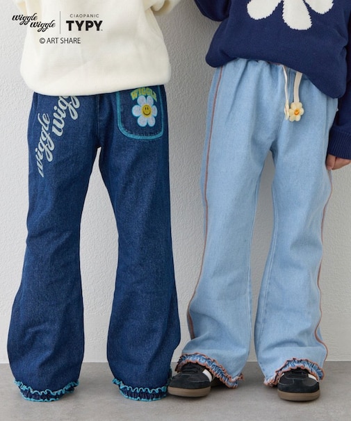 【KIDS】【wigglewiggle】配色フリルフレアデニム