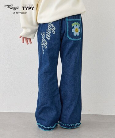 【KIDS】【wigglewiggle】配色フリルフレアデニム