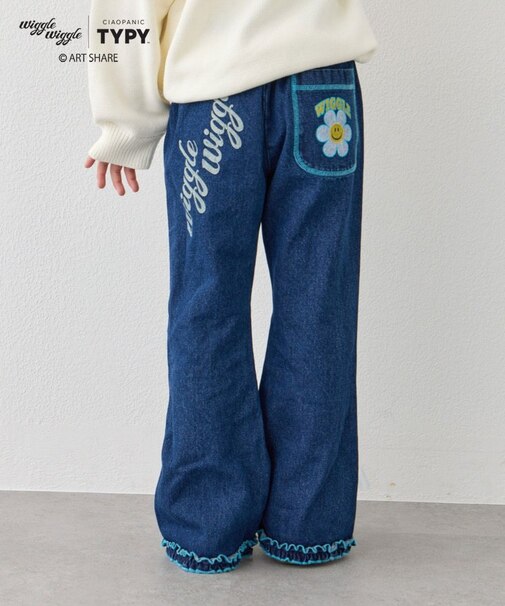 【KIDS】【wigglewiggle】配色フリルフレアデニム