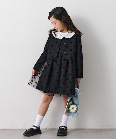 【KIDS】フォーマル・セレモニー/洗える ドットチュールジャケットワンピセット