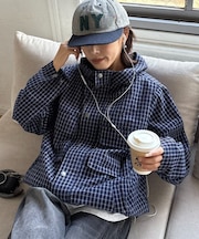 【UNISEX】チェックフードシャウター