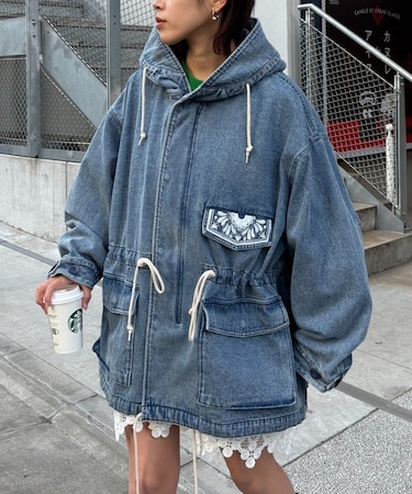 【etsinta】レースベスト付モッズコート