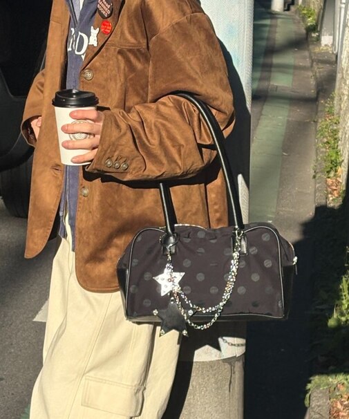 【UNISEX】星チャーム付きアソート柄ボストンBAG