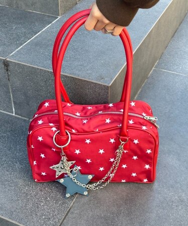 【UNISEX】星チャーム付きアソート柄ボストンBAG