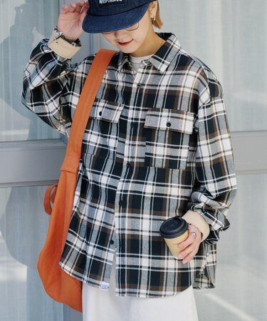 【ユニセックス】パナマ織り/袖配色/チェックシャツジャケット