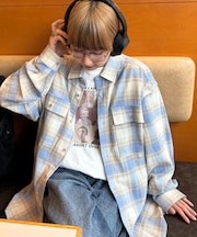 【ユニセックス】パナマ織り/袖配色/チェックシャツジャケット