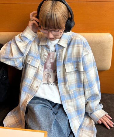 【ユニセックス】パナマ織り/袖配色/チェックシャツジャケット