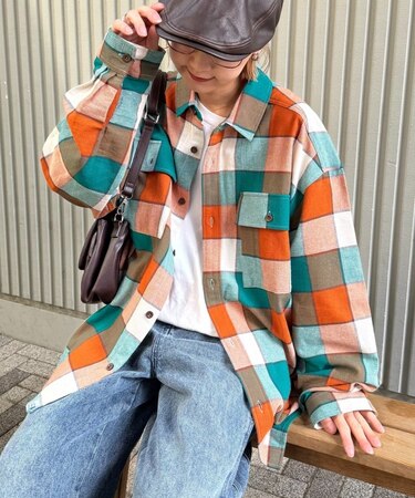 【ユニセックス】パナマ織り/袖配色/チェックシャツジャケット
