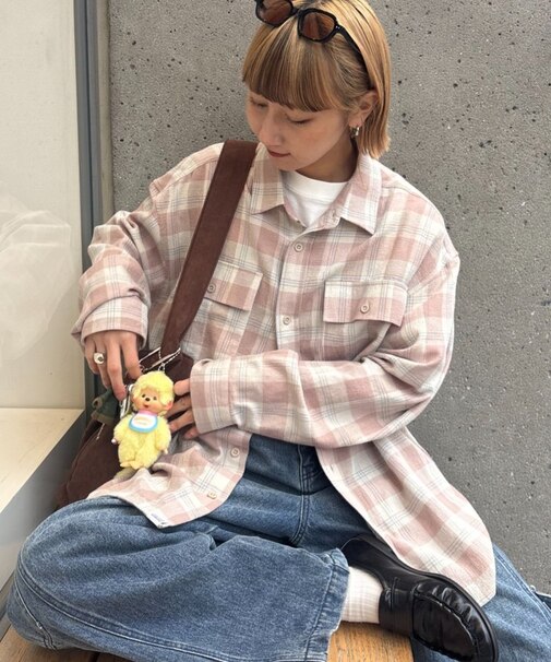 【ユニセックス】パナマ織り/袖配色/チェックシャツジャケット