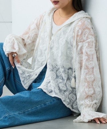 【india】レースシアーフードブラウス