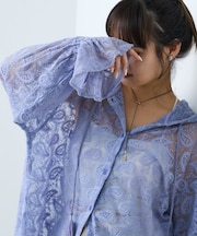 【india】レースシアーフードブラウス