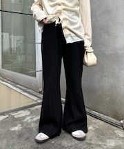 【－3kg見え】リブダンボールフレアパンツ