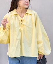 【アップデート／腰回りカバー】レースアップボリュームスリーブブラウス