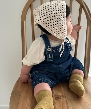 【BABY】カボチャデニムサロペロンパース