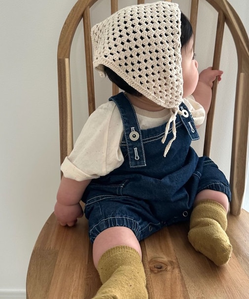 【BABY】カボチャデニムサロペロンパース