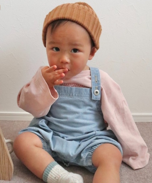 【BABY】カボチャデニムサロペロンパース