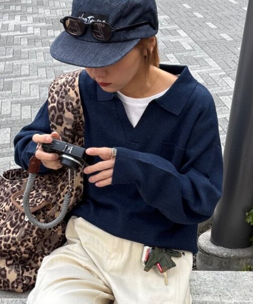 スキッパー ニット -ウォッシャブル- COMOLI カシミヤ スキッパー 
