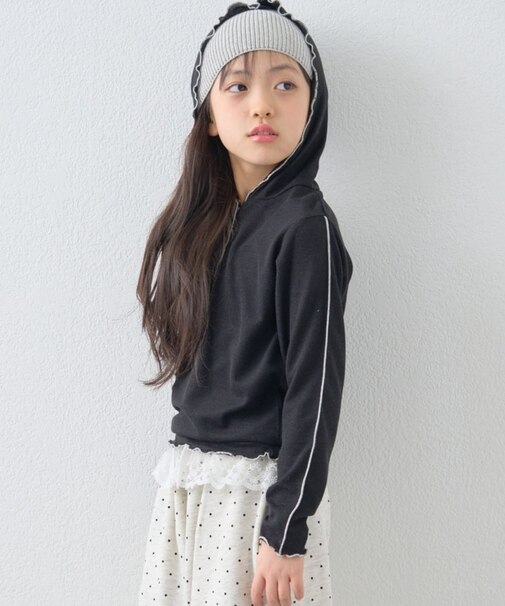 【KIDS】シアーワッフルスナップ釦メロウフーディー