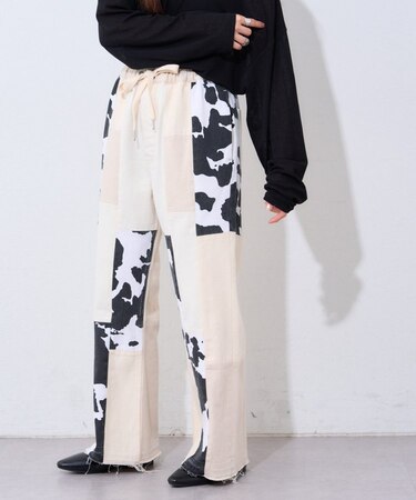 【etsinta/エシンタ】デニムパッチワークフレアパンツ