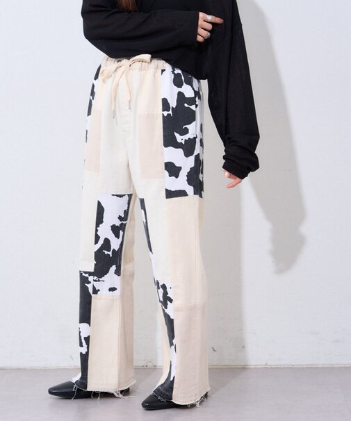 【etsinta/エシンタ】デニムパッチワークフレアパンツ