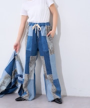 【etsinta/エシンタ】デニムパッチワークフレアパンツ