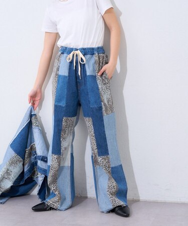 【etsinta/エシンタ】デニムパッチワークフレアパンツ