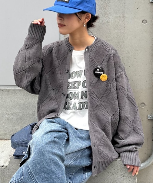 【UNISEX】ダイヤメッシュクルーネックカーディガン